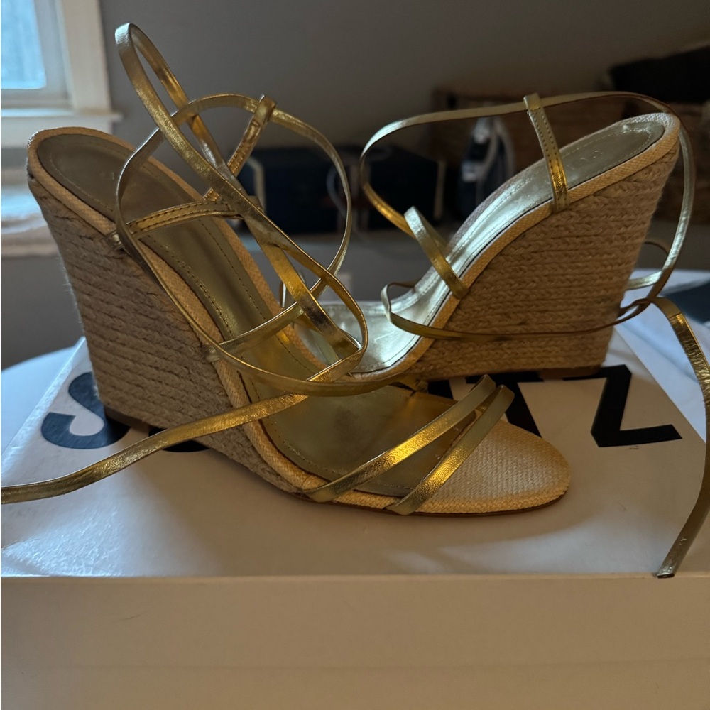 Gold Strappy Wedge Sandals
